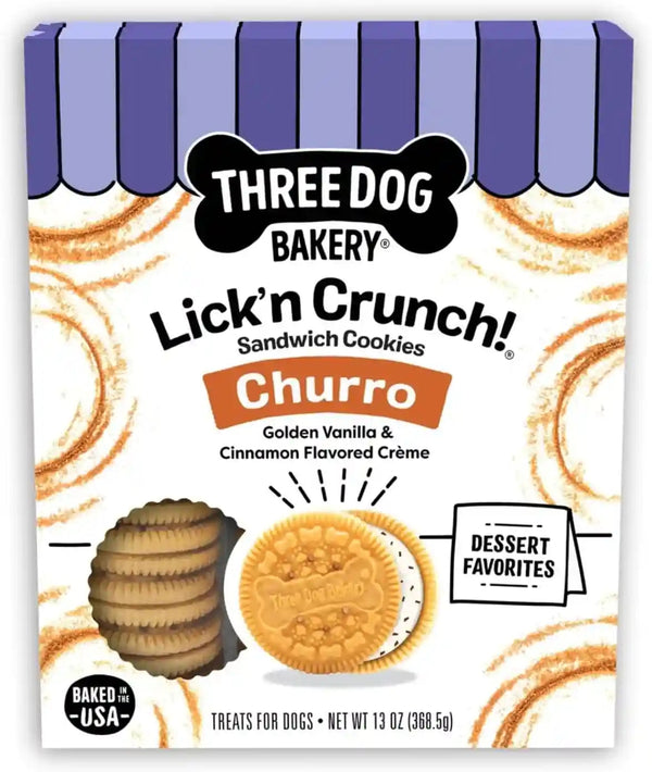 Three Dog Bakery Lick'N Crunch! Dog Treats - 13 Oz | Golden Vanilla & Peanut Butter Sandwich Cookies - Crunchy Treats with Peanut Butter Creme12