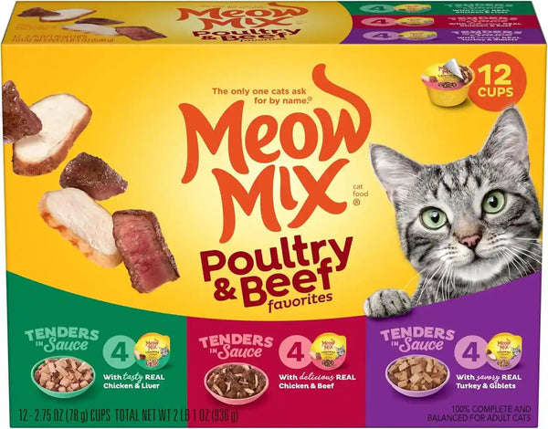 Meow Mix Poultry & Beef Favorites, Wet Food Variety Pack, 24 Cups23