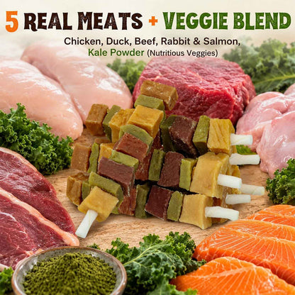 Dog Treats, Multi-Flavored Kabobs Dog Snacks, High Protein Dog Dental Chews | Made with Real Chicken, Duck, Beef, Rabbit, Salmon, Natural Dog Training Treats for Small Medium Large Dogs, 10.6Oz3