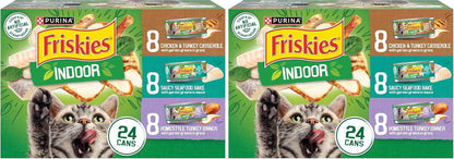 Purina Friskies Indoor Cat Food 24Ct VP - (Chicken and Turkey Casserole, Saucy Seafood Bake, Homestyle Turkey Dinner) - (Pack of 24) 5.5 Oz. Cans13