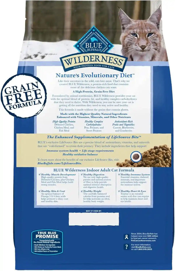 Blue Buffalo Wilderness Chicken Natural High-Protein Grain-Free Dry Food for Adult Indoor Cats, Real Chicken First, Antioxidant-Rich Lifesource Bits Support Immunity, Promotes Strong Muscles, 5 Lbs.2