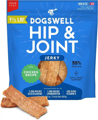 Dogswell Jerky Hip and Joint Dog Treats Grain Free Made in USA Only, Glucosamine and Chondroitin, 24 Oz Chicken1
