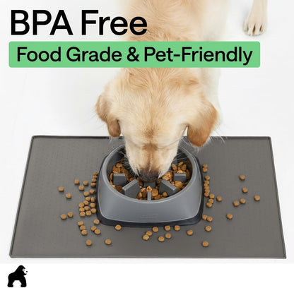 GORILLA GRIP 100% Waterproof Raised Edge BPA Free Silicone Pet Feeding Mat, Dog Cat Food Mats Contain Spills Protects Floors, Placemats for Cats and Dogs Water Bowl, 18.5X11.5, Gray8
