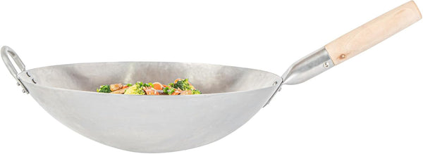 Carbon Steel Wok 1 Pack of 14 Inch Heavy-Duty Stir Fry Pan Silver Hand Hammered Wok Efficient Maneuvering Steel Helper Handle Uniform Heat Distribution Asian Cooking12