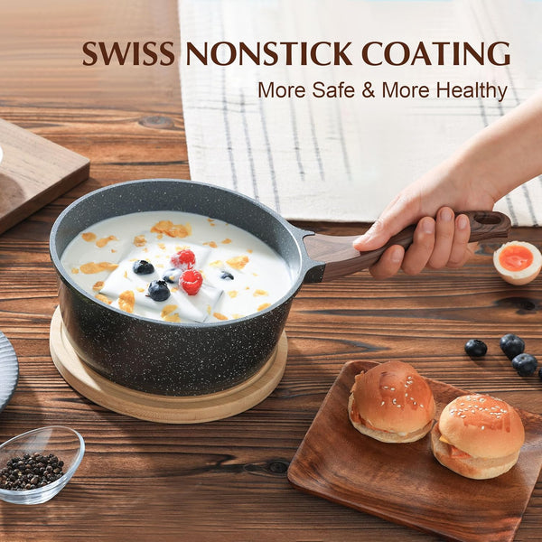 Nonstick Sauce Pan Set with Lid, 1.5+2 Quarts, PFOA/PFOS Free | Swiss Granite Coating Sauce Pot Kitchen Cooking Pot Sets, Induction Compatible5