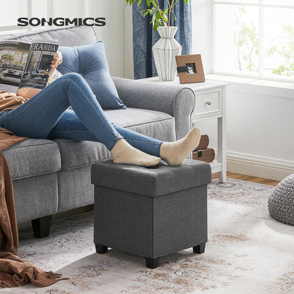 SONGMICS Storage Ottoman, Small Ottoman Foot Rest with Legs, 15 X 15 X 15.7 Inches Foot Stool, Load up to 660 Lb, for Living Room, Bedroom, Dorm, Dark Gray ULSF14GYZ2