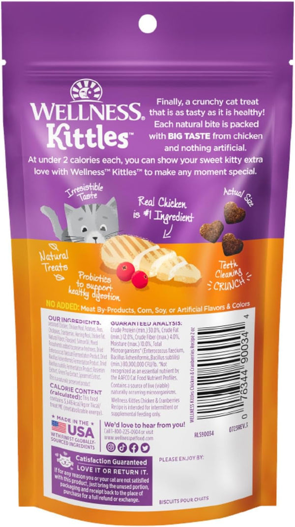 Wellness Kittles Crunchy Cat Treats, All Lifestages, Kitten to Senior, Natural, Grain Free, Chicken and Cranberry Flavor, 2 Oz Bag10
