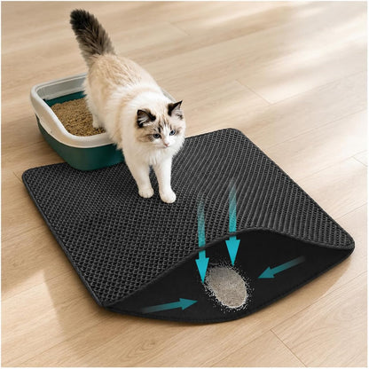 Cat Litter Mat for Indoor Cats Eva Double-Layer Litter Box Mat Washable for Easy Cleaning Cat Rug Collects Litter and Prevents Liquid Leakage (Gray, 23.6×15.7Inch)8