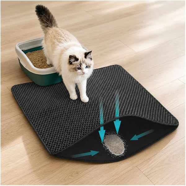 Cat Litter Mat for Indoor Cats Eva Double-Layer Litter Box Mat Washable for Easy Cleaning Cat Rug Collects Litter and Prevents Liquid Leakage (Gray, 23.6×15.7Inch)8