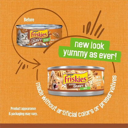 Purina Friskies Gravy Pate, Wet Cat Food Extra Gravy Pate with Chicken in Savory - (Pack of 24) 5.5 Oz. Cans2