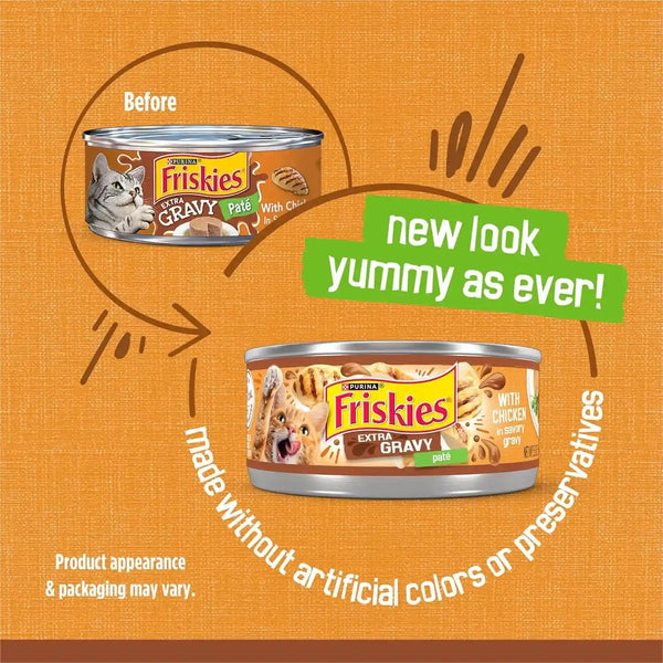 Purina Friskies Gravy Pate, Wet Cat Food Extra Gravy Pate with Chicken in Savory - (Pack of 24) 5.5 Oz. Cans2