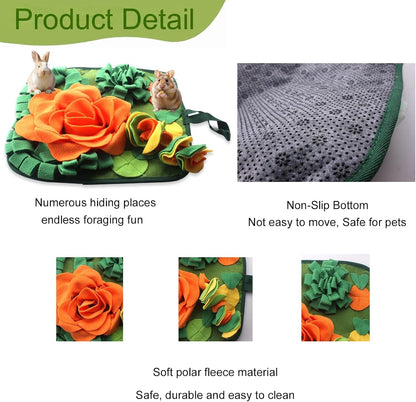 Rabbit Foraging Mat Bunny Snuffle Mat for Small Animal Puzzle Toy | Interactive Enrichment Toy 17.7", Feed Treat Mat for Rabbits Guinea Pigs, Hamster, Puppies, Chinchillas, Kitten, Indoor, Soft4