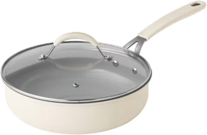 Pioneer Woman 17-Piece Ceramic Cookware Set with Strainer Lids and Cookie Sheet with Rack - Nonstick Pots and Pans Set (Cream)9