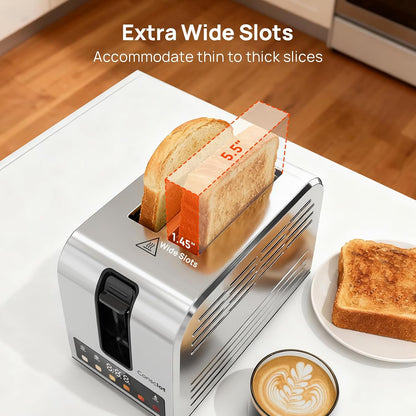 Smart Touch Screen 2 Slice Toasters with 6 Browning Levels, Timer | Reheat/Defrost/Cancel, Extra-Wide Slots, Removable Crumb Tray, Auto Pop-Up & anti Jam, Peak 925W, Full Stainless Steel Body3