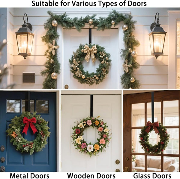 15" Wreath Hanger for Front Door, over the Door Wreath Hook | No Drilling or Screws. Protects Doors, Closes Normally, Holds 22 Lbs for Holiday & Seasonal Décor. Black, 1 Pack4