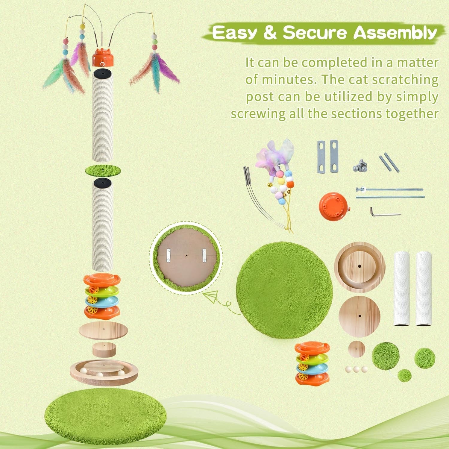 yaruomy-tall-cat-scratching-post-40-cat-scratcher-tree-cat-toys-for-indoor-cats-with-cat-toys-4-tier-roller-track-automatically-rotating-cat-teaser-wand-hanging-balls-for-kittens-adults-cats