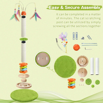 YARUOMY Tall Cat Scratching Post，40'' Cat Scratcher Tree Cat Toys for Indoor Cats with Cat Toys 4-Tier Roller Track，Automatically Rotating Cat Teaser Wand，Hanging Balls for Kittens Adults Cats7