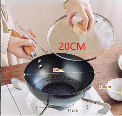 Carbon Steel Wok Stir - Fry Pans Set with Lid Chinese Wok Even Heating Thick Coated Multifunctional Iron Pot with Convenient Handle for Daily Home Cooking (20Cm)4