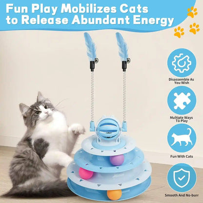 Goosheep Cat Toy Interactive Pet Plaything for Indoor Kitten Interactive Kitty Puzzle Ball with 2 Cat-Tease (Blue)5