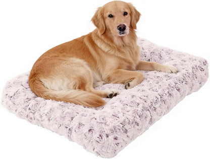 Orthopedic Dog Bed for Dogs, Calming Plush Dog Mat with Thick Cushion Support, Washable Fluffy Pet Bed with Non-Slip Bottom, Soft Indoor Dog Crate Bed (Gray, 41.0" L X 27.0" W X 4.0" Th)11
