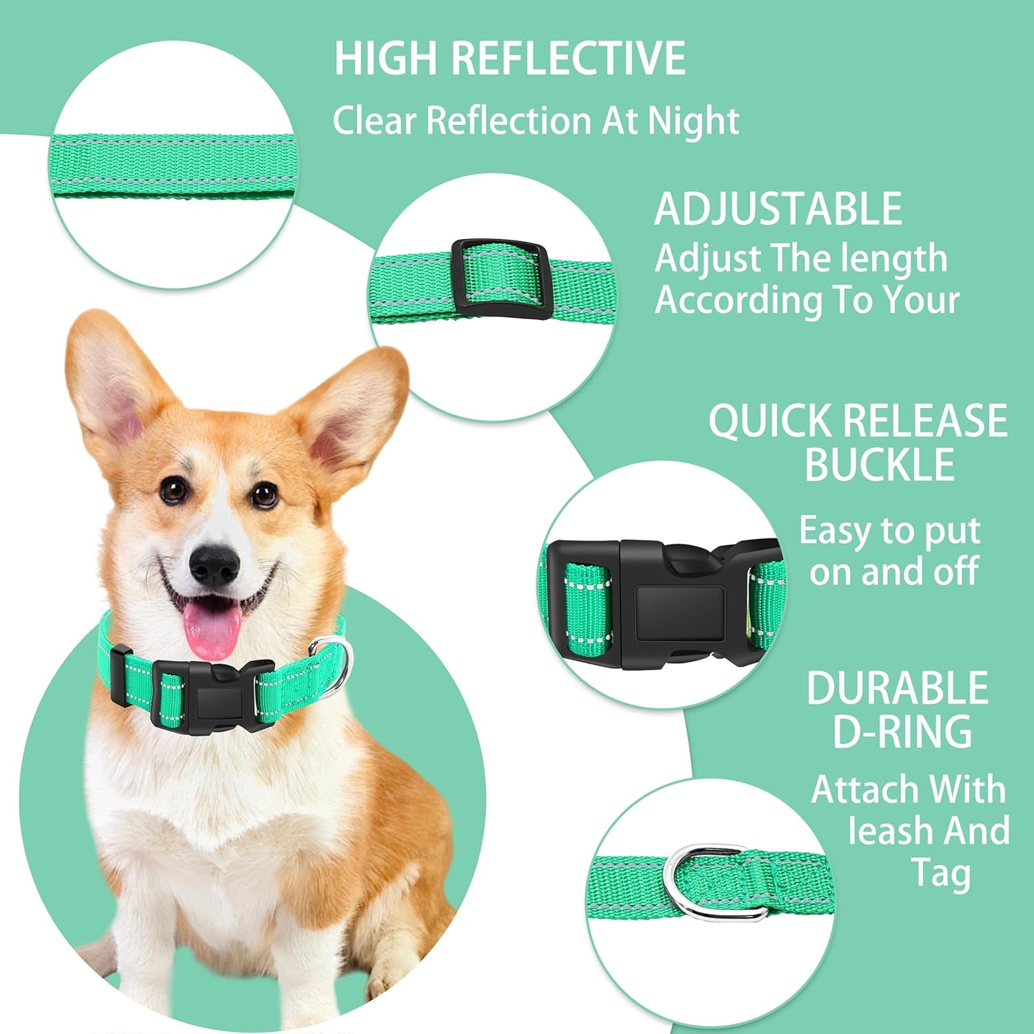 reflective-dog-collar-with-safety-locking-buckle-adjustable-soft-breathable-nylon-collars-for-small-medium-and-large-dogscollar-leash-xs-width-5-8-turquoise-adjustable-soft-breathable-nylon-collars-for-small-medium-and-large-dogs-xs-width-5-8-turquoise