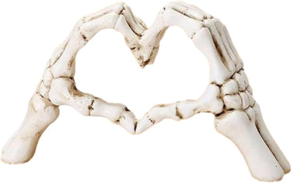 Gothic Skeleton Heart Hands Sculpture 6.3"- Unique until Death Bone Heart Love Sign -Halloween Home Decor, Gothic Wedding Gift, Shelf Desktop Ornament1