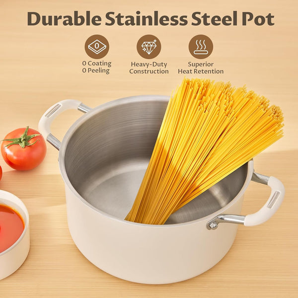 8QT Fully Clad 3-Ply Stainless Steel Stock Pot with Lid, Cooking Pot | Cool-Touch Silicone Handles, Premium Heat Retention & Durability, Oven & Dishwasher Safe, Induction Ready, for Family Stews3
