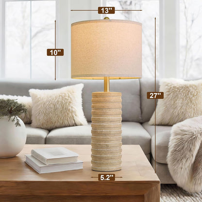 27'' Farmhouse Table Lamps Set of 2 for Living Room, Stone like | Bedside Lamp for Bedroom, Boho and Distressed Style, Hand-Textured Ceramic Design, Tall Lamp Decor for Sideboard & Entryway7