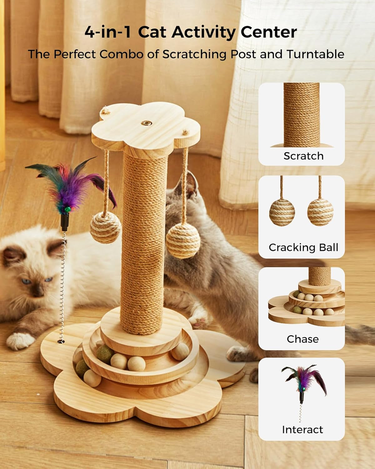 cat-scratching-post-for-kittens-4-in-1-wooden-cat-scratcher-toy-17-7-tall-scratch-post-with-2-level-cat-track-balls-interactive-feather-toy-and-2-sisal-hanging-balls-for-indoor-kittens