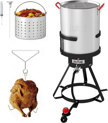 30 QT Turkey Fryer Pot with Basket and Burner for Outdoor Cooking | Turkey Fryer Pot for Crawfish, Shrimp, Lobster Boiling and Turkey Frying7