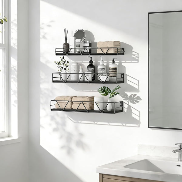 Floating Shelves for Wall Set of 3, Shelf for Home Storage Decor | Wall Mounted Hanging Shelves for Living Room, Bedroom, Bathroom, Kitchen - Black4