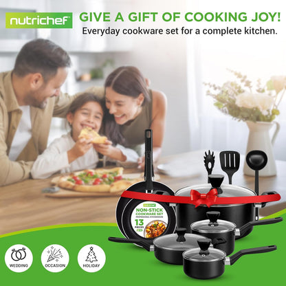 13-Piece Nonstick Cookware - Heat Resistant Kitchen Ware Set W/Saucepan, Frying Pans, Cooking Pots, Casserole, Lids, Ladle, Fork, Strainer - NCCWA13, Black7