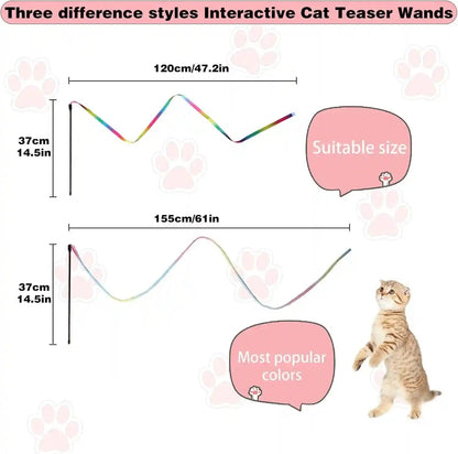 Cat Wand Toys Interactive Kitten Toys for Indoor Cats-2Pcs | Colorful Teaser Wand String for Exercise Kitten Stick Kitty Rope Toy Rainbow Ribbon Cat Charmer2