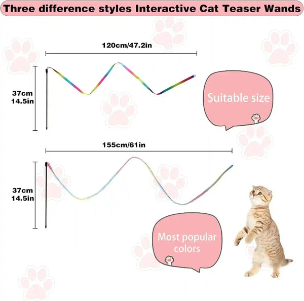 Cat Wand Toys Interactive Kitten Toys for Indoor Cats-2Pcs | Colorful Teaser Wand String for Exercise Kitten Stick Kitty Rope Toy Rainbow Ribbon Cat Charmer2