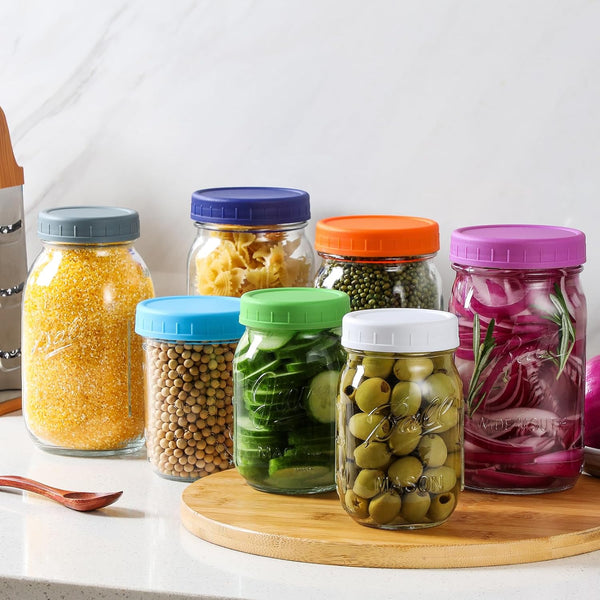 10 WIDE Mouth & 10 REGULAR Mouth Mason Jar Lids - 20 Pack Food Grade Plastic Mason Jar Caps for Ball, Kerr and More Canning Jars - Leakproof & Dishwasher Safe - Multicolor7