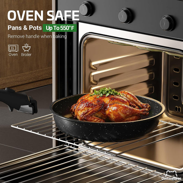 12 Pcs Pots and Pans Set Non Stick, Ceramic Cookware Set Non Toxic with Detachable Handles, Healthy Induction Cookware Oven Safe RV Kitchen Set, PFAS PFOA & PTFE Free, Black8