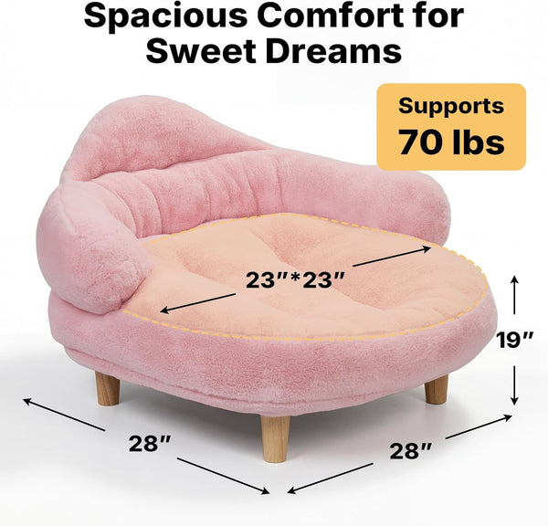 Veehoo Elevated Dog Couch Bed, Cute Dog Sofa Bed for Small Medium Dogs, Raised Dog Bed with Washable Cover and Sturdy Wood Legs, Modern Indoor Pet & Puppy Beds with Frame and Soft Cushion, Light Pink3