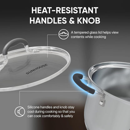 : 2-Tier Stainless Steel Steamer Pots - 3.1 Quart - Tempered Glass Lid, 3-Ply Bottom, Vegetable-Dumpling-Food Cookware, Dishwasher & Oven Safe | Steaming Pot with Glass Lid & Steamer Basket3