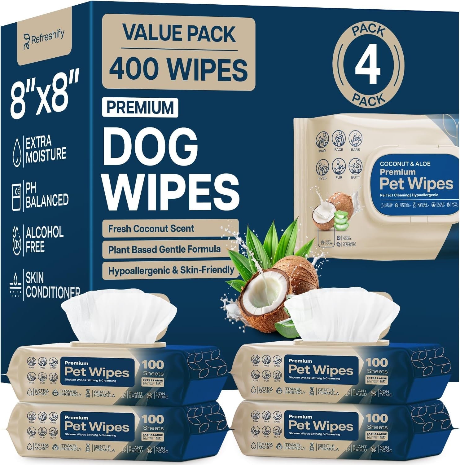 refreshify-dog-wipes-for-paws-and-butt-coconut-scented-pack-of-400-pet-wipes-for-dogs-and-cats-deodorizing-non-toxic-dog-wipes-12-additional-travel-wipes