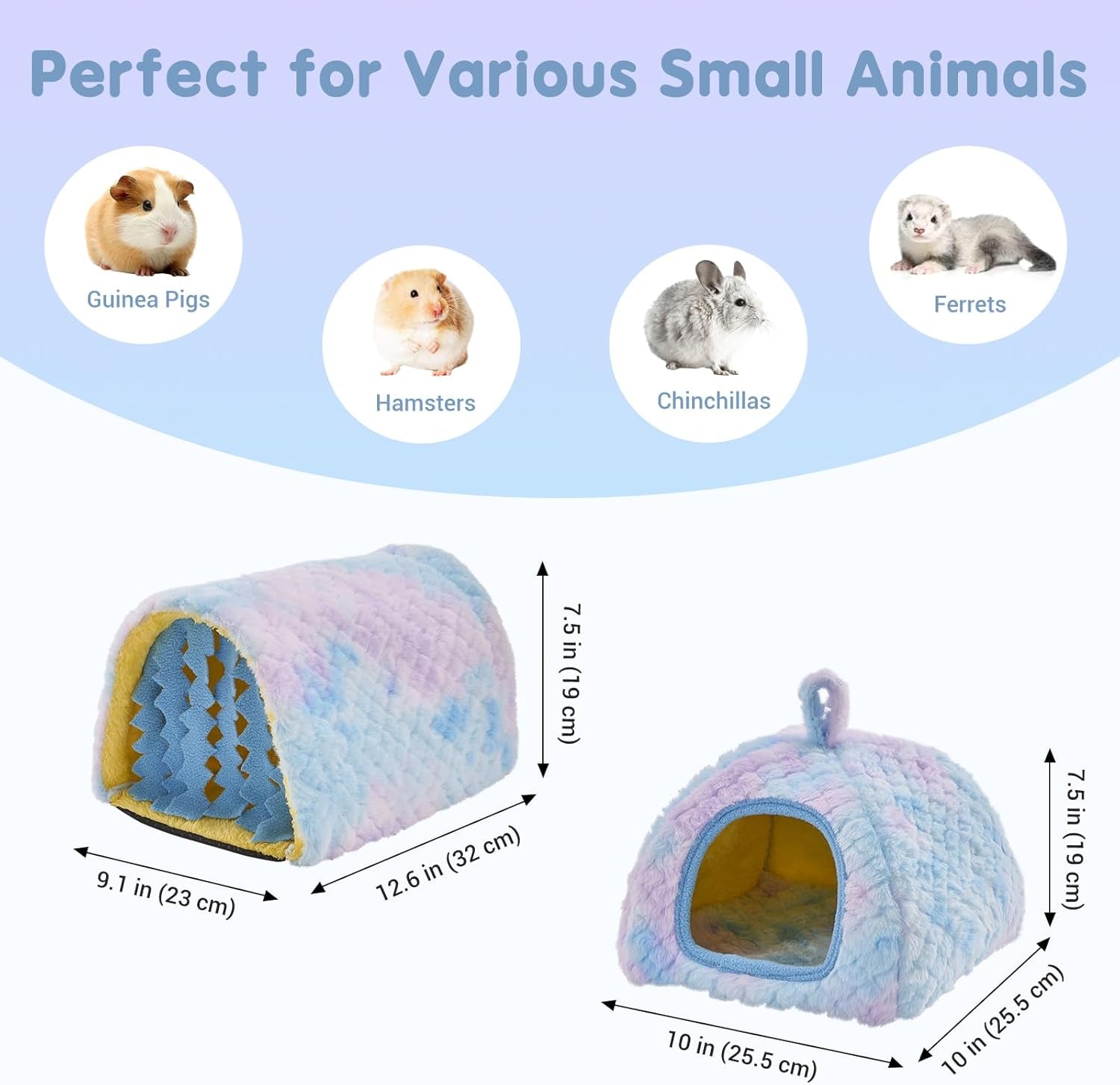 avont-2-pack-guinea-pig-tunnel-hideout-bed-set-washable-hideout-tunnel-set-breathable-fleece-dual-entrances-removable-pad-blue-or-yellow