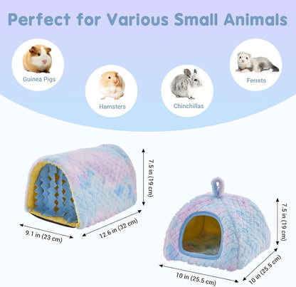 Avont 2-Pack Guinea Pig Tunnel & Hideout Bed Set | Washable Hideout & Tunnel Set, Breathable Fleece, Dual Entrances, Removable Pad, Blue or Yellow5