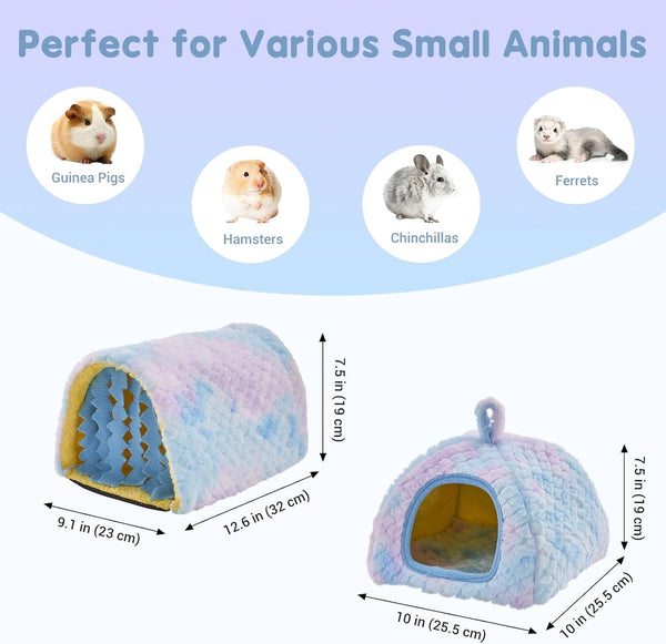 Avont 2-Pack Guinea Pig Tunnel & Hideout Bed Set | Washable Hideout & Tunnel Set, Breathable Fleece, Dual Entrances, Removable Pad, Blue or Yellow5