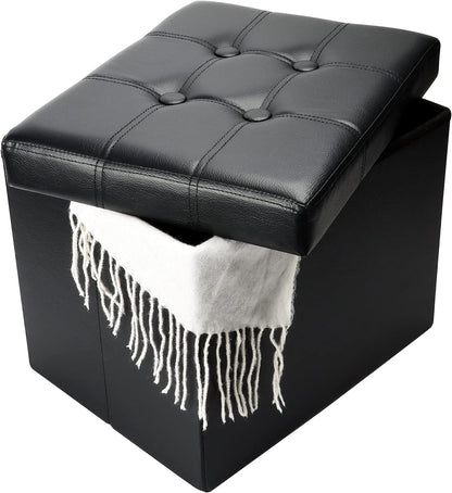 Storage Ottoman, Folding Foot Stool with Thicker Foam Padded Seat Small Leather Storage Ottoman Bench Foot Rest for Living Room Foldable Coffee Table 17X13X13In,Black | Ottoman with Storage, Thicker Foam Padded Seat, Living Room, Dorm, Bedroom, Load 440 Lbs,Easy to Install, 17X13X13In1