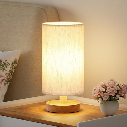 9" Small Table Lamp for Bedroom - Inline Control with 3000K Blub | Cream Shade and Wood Base | 680 Lumens | Easy Assembly | Minimalist Design | E26 | for Kitchen | for Kids Room1