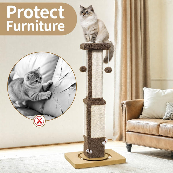 33" Tall Sisal Vertical Cat Scratching Post for Indoor Cats, Brown | Vertical Pole Post for Indoor Cat5