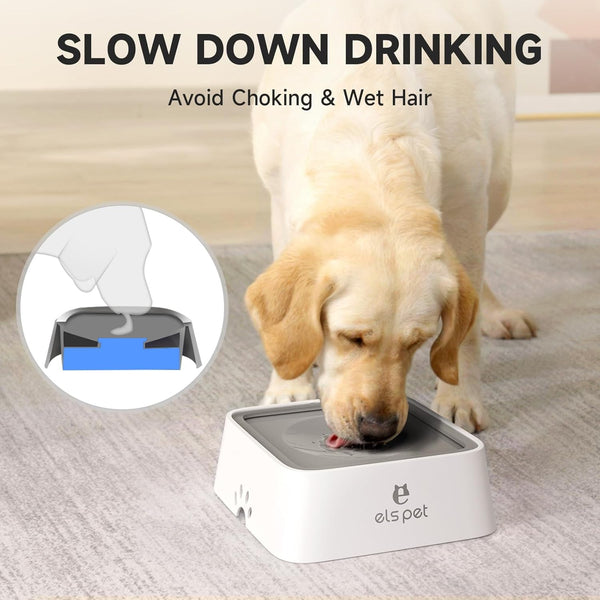ELS PET Grey 70Oz 2L No Spill Dog Cat Bowl Carbon Filter Water Dispenser | 70Oz 2L, Floating Disk Slow Drink, Activated Carbon Filter, Dual Spill Proof, anti Slip, Dishwasher Safe, Medium Large Dogs2