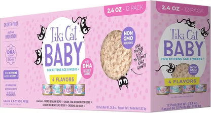 Tiki Cat Baby Wet Cat Food for Kittens, Shreds Variety Pack 2.4 Oz. Cans (12 Count)1