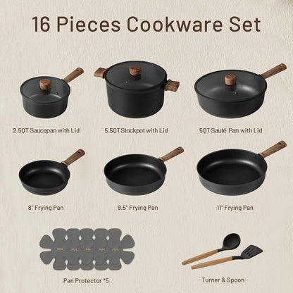 16Pcs Pots and Pans Set, Nonstick Cookware Sets | Titanium Reinforced Coating, Scratch-Resistant, Easy to Clean, Even Heating, Induction Compatible, with Frying Pans Set2