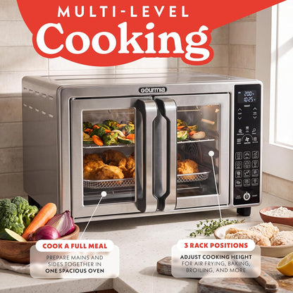 French Door Air Fryer Toaster Oven - 6 Slice Capacity, Temperature Probe, 18 Cooking Presets, Fryforce, Digital Display, 3 Rack Positions, Dishwasher-Safe Accessories, Stainless Steel8