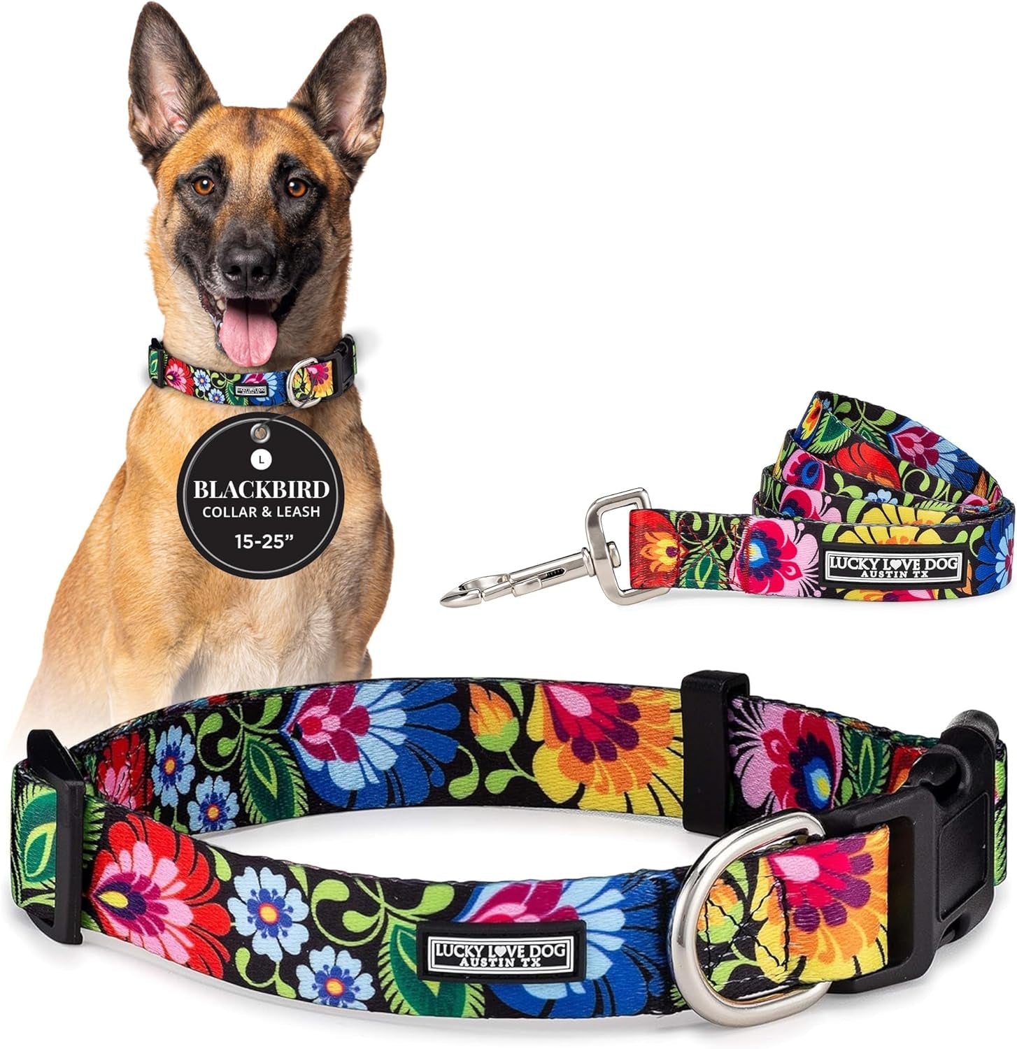 lucky-love-dog-easy-click-buckle-dog-collar-with-leash-set-combo-durable-comfortable-for-male-female-dogs-pet-collar-for-medium-dogs-secure-fit-blackbird-combo-medium